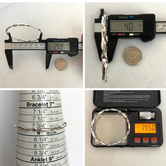 Sterling Silver 925 Twisted Round Bangle Bracelet Size 7.75" - Picture 11 of 16